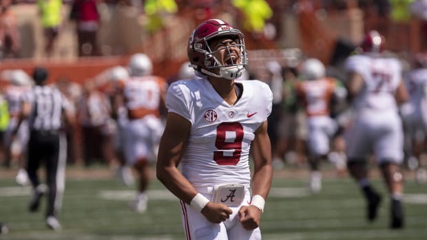 Bryce Young celebrates a touchdown against Texas.